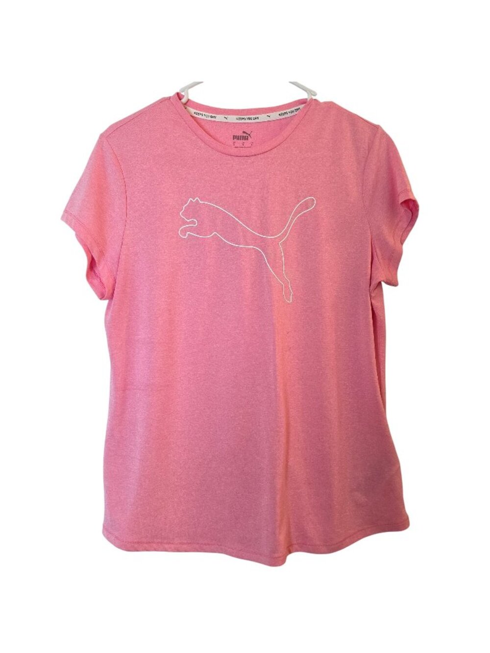 Puma Active Logo Heather T-Shirt Pink Women’s Large Athletic Tee NWOT
